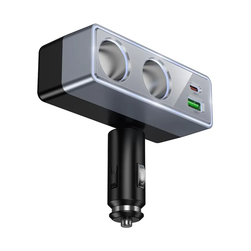 HOCO Z65B Car Charger, 240W, 1 x USB-A - 1 x USB-C - 2 x Cigarette Lighter Extension, Black