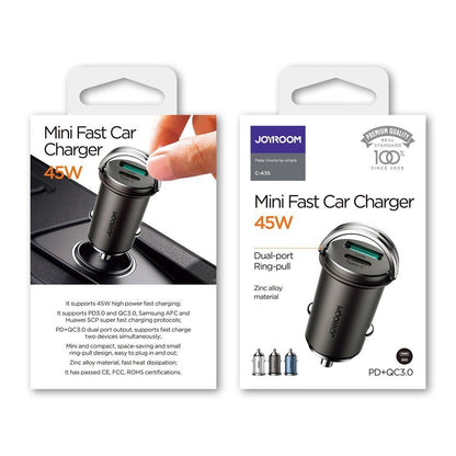 Chargeur de voiture Joyroom C-A35, 45W, 5A, 1 x USB-A - 1 x USB-C, Gris