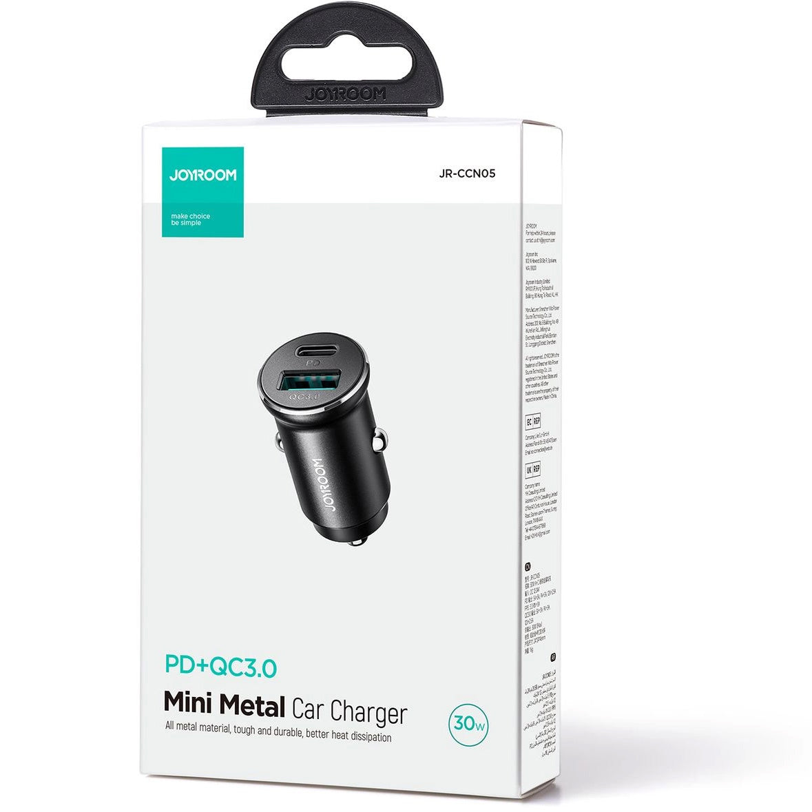 Autolader Joyroom JR-CCN05, 30W, 3A, 1 x USB-A - 1 x USB-C, Zwart