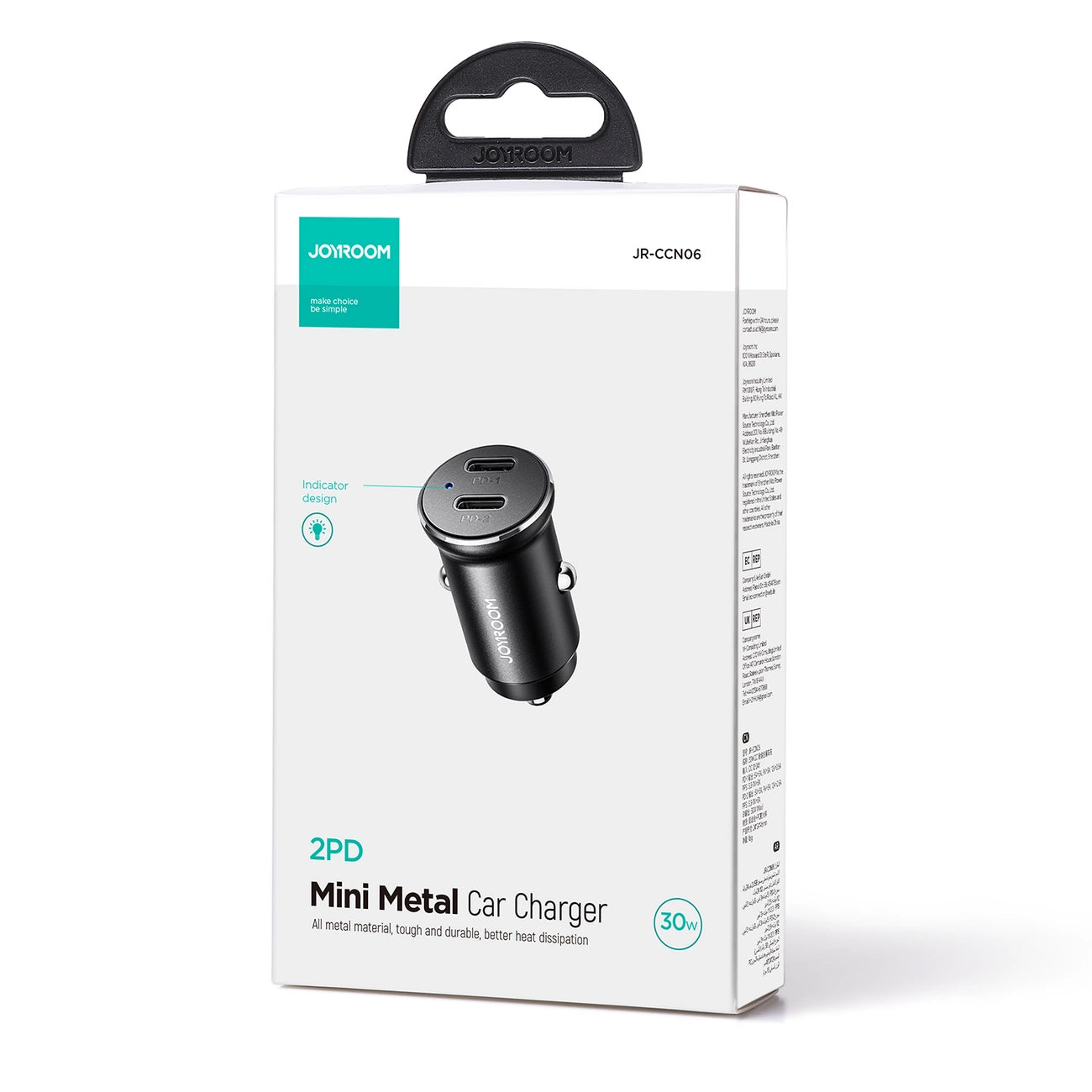 Chargeur de voiture Joyroom JR-CCN06, 30W, 3A, 2 x USB-C, Noir