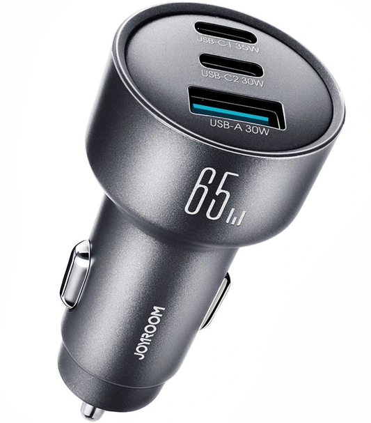 Auto-Ladegerät Joyroom JR-CCN19, 65W, 1 x USB-A - 2 x USB-C, Grau