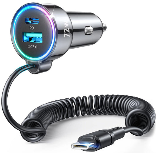 Auto-oplader met USB-C Draad Joyroom JR-CL07, 72W, 3A, 1 x USB-A - 1 x USB-C, Zwart