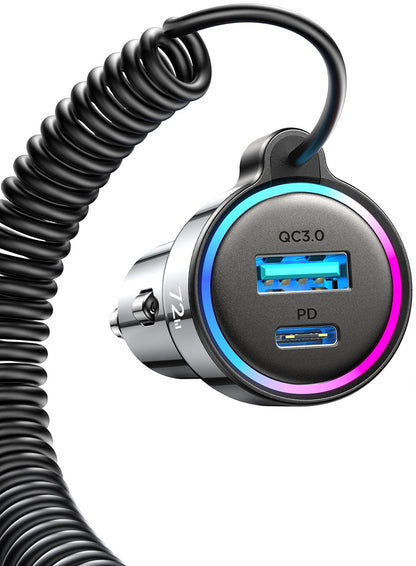 Auto-oplader met USB-C Draad Joyroom JR-CL07, 72W, 3A, 1 x USB-A - 1 x USB-C, Zwart