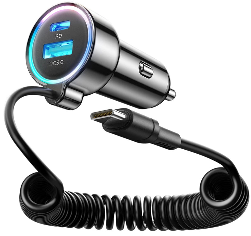 Auto-oplader met USB-C Draad Joyroom JR-CL07, 72W, 3A, 1 x USB-A - 1 x USB-C, Zwart