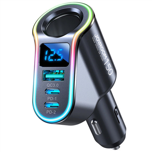 Auto-oplader Joyroom JR-CL21, 150W, 3A, 1 x Sigarettenaanstekeruitbreiding - 1 x USB-A - 2 x USB-C, Zwart