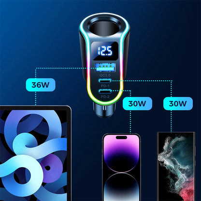 Auto-Ladegerät Joyroom JR-CL21, 150W, 3A, 1 x Zigarettenanzünder-Verlängerung - 1 x USB-A - 2 x USB-C, Schwarz