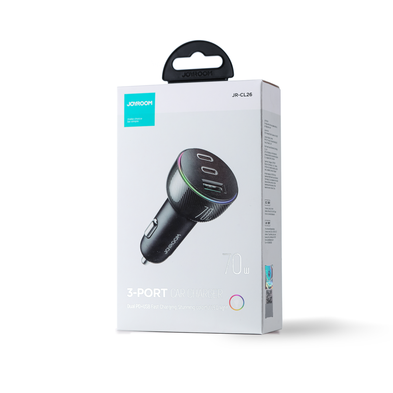 Auto-oplader Joyroom JR-CL26, 70W, 4.8A, 1 x USB-A - 2 x USB-C, Zwart