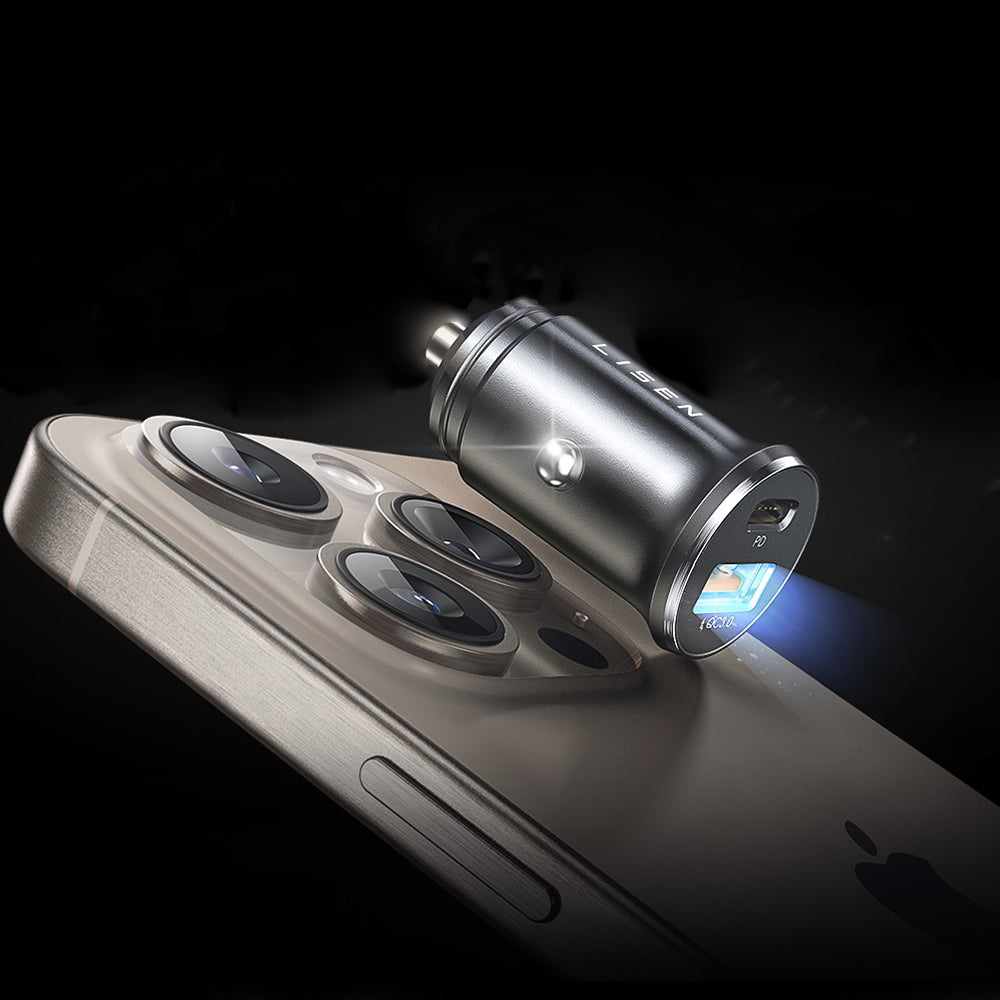 Lisen Auto Oplader, 36W, 3A, 1 x USB-A - 1 x USB-C, Zwart YL0223090002