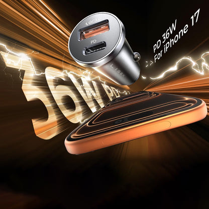 Lisen Auto Oplader, 36W, 3A, 1 x USB-A - 1 x USB-C, Zwart YL0223090002