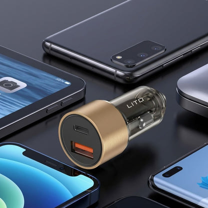 Chargeur Auto Lito IN-C04, 52W, 3A, 1 x USB-A - 1 x USB-C, Noir