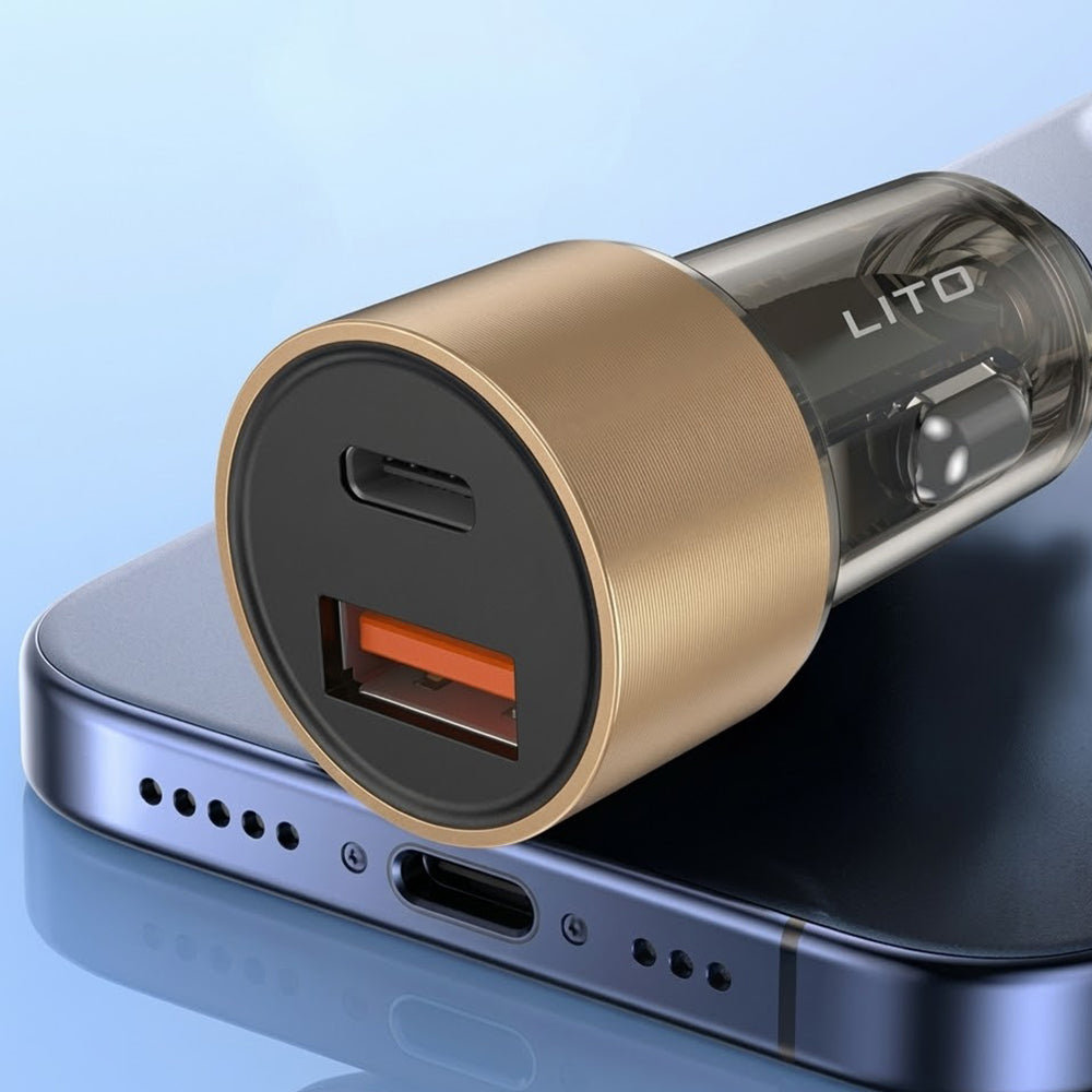 Chargeur Auto Lito IN-C04, 52W, 3A, 1 x USB-A - 1 x USB-C, Noir