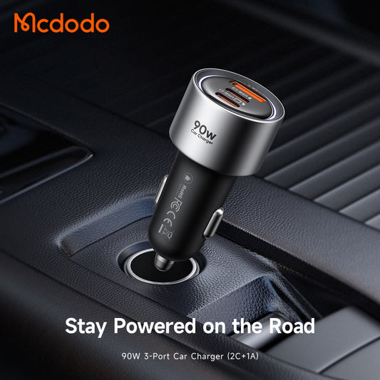 Auto-oplader McDodo CC-3110 Gana, 90W, 3A, 1 x USB-A - 2 x USB-C, Zwart