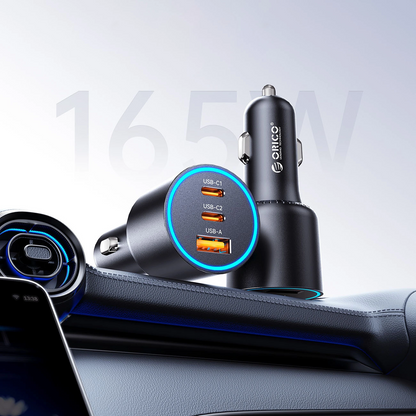 Orico HyperDrive Autolader, 165W, 5A, 1 x USB-A - 2 x USB-C, Zwart