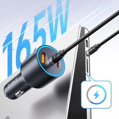 Orico HyperDrive Autolader, 165W, 5A, 1 x USB-A - 2 x USB-C, Zwart