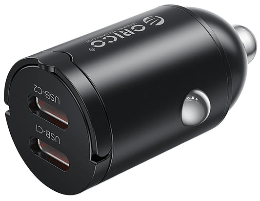Chargeur Auto Orico MiniRing, 30W, 3A, 2 x USB-C, Noir