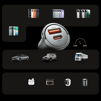 Orico MiniRing Pro Auto-Ladegerät, 45W, 3A, 1 x USB-A - 1 x USB-C, Silber