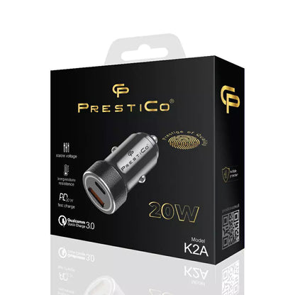 Auto-Ladegerät Prestico K2A, 20W, 3A, 1 x USB-A - 1 x USB-C, Schwarz