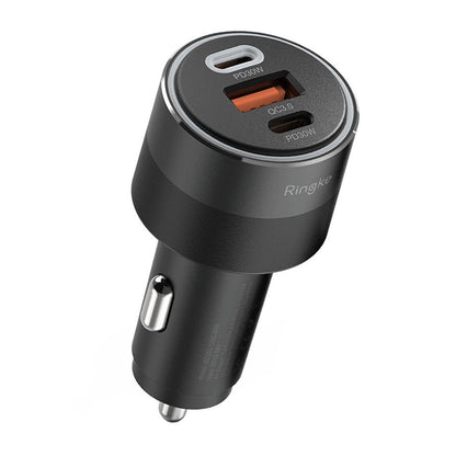 Auto-oplader Ringke, 30W, 3A, 1 x USB-A - 2 x USB-C, Zwart