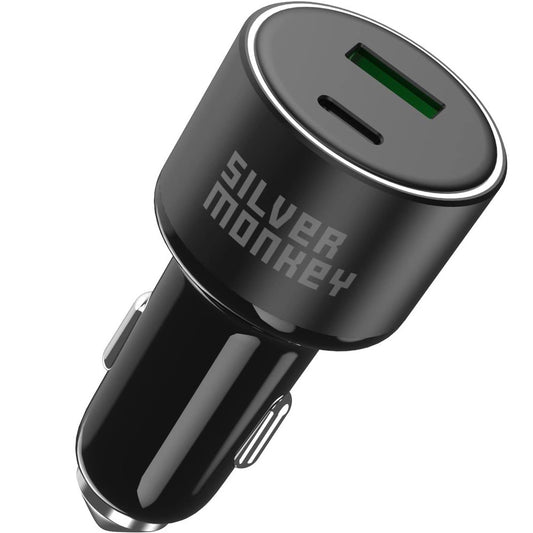 Chargeur de voiture Silver Monkey SMA014, 100W, 3A, 1 x USB-A - 1 x USB-C, noir 