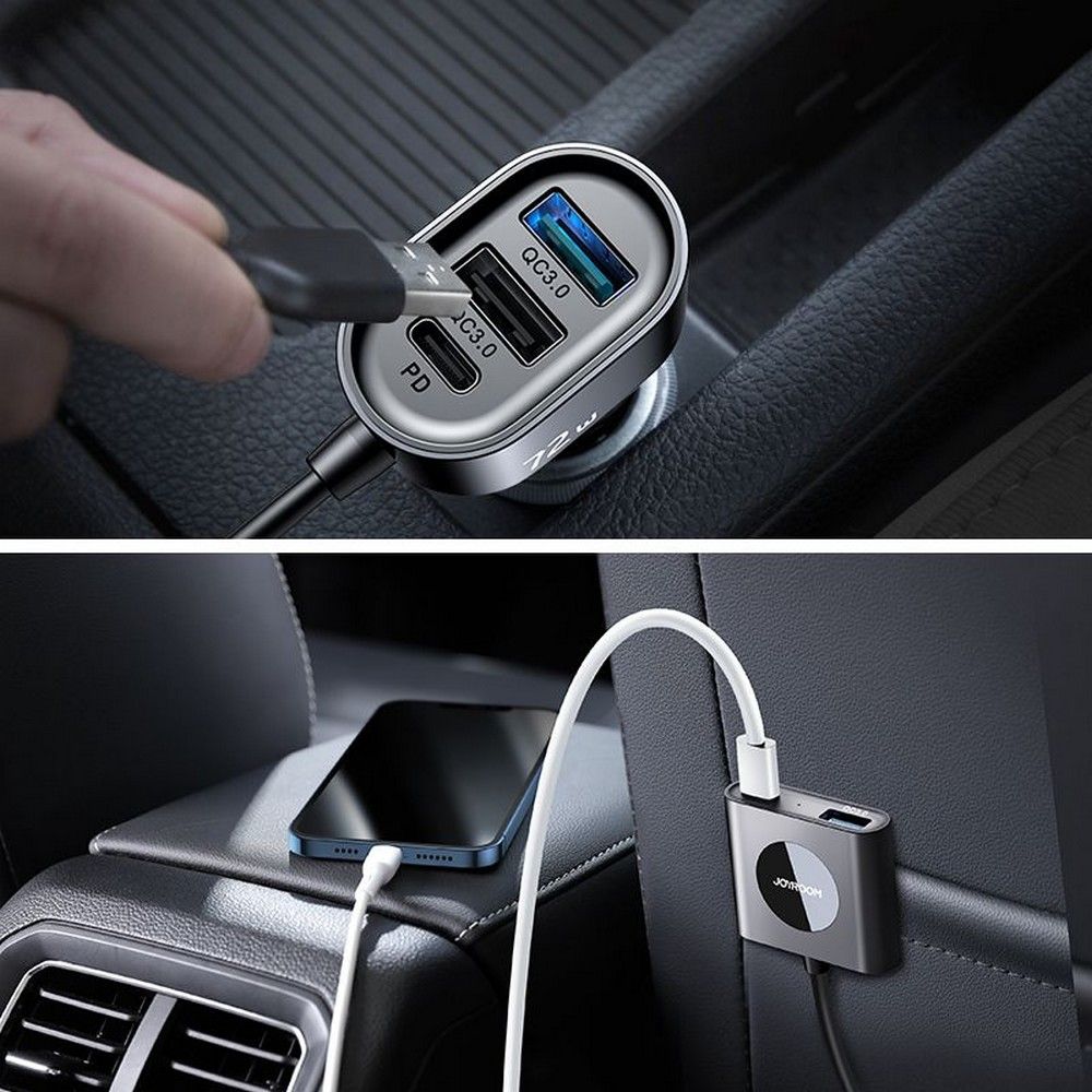 Chargeur de voiture Joyroom JR-CL05, 72W, 3A, 2 x USB-C - 3 x USB-A, Noir