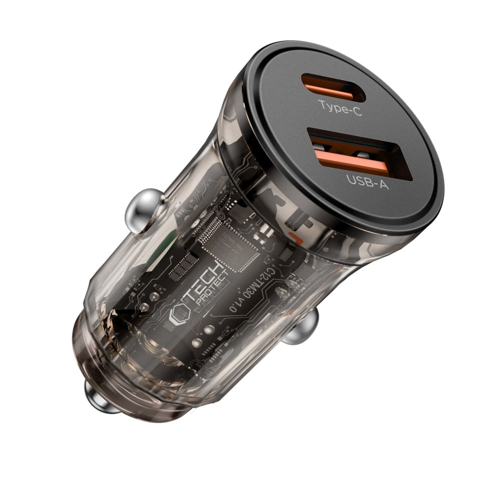 Auto-Ladegerät Tech-Protect CC01, 30W, 3A, 1 x USB-A - 1 x USB-C, Schwarz