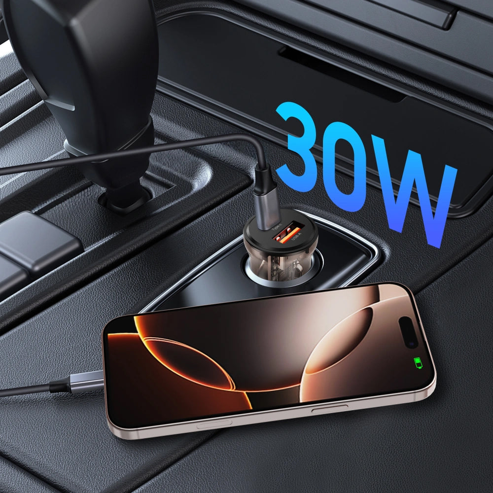 Auto-Ladegerät Tech-Protect CC01, 30W, 3A, 1 x USB-A - 1 x USB-C, Schwarz