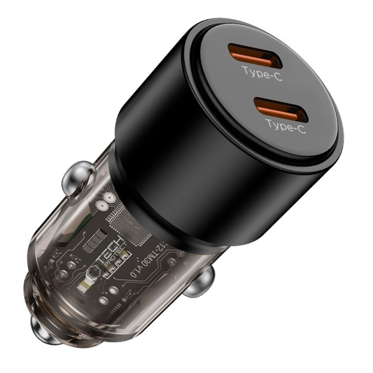 Auto-oplader Tech-Protect CC03, 100W, 3.25A, 2 x USB-C, Zwart