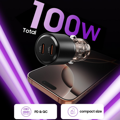 Auto-Ladegerät Tech-Protect CC03, 100W, 3,25A, 2 x USB-C, Schwarz