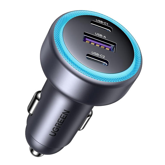 Chargeur de voiture UGREEN EC307, 30W, 3A, 1 x USB-A - 2 x USB-C, Gris