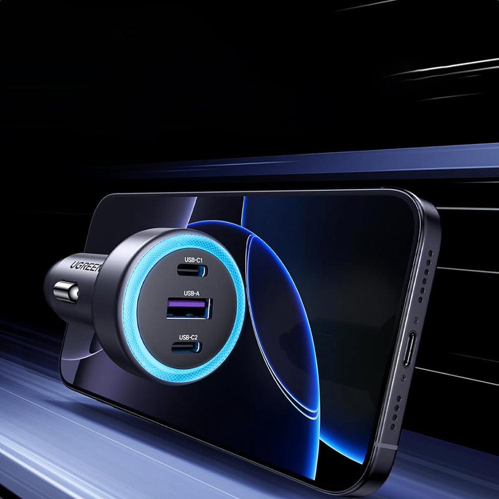 UGREEN EC307 Auto-oplader, 30W, 3A, 1 x USB-A - 2 x USB-C, Gri