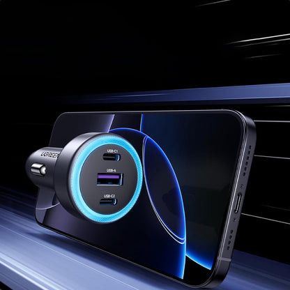 UGREEN EC307 Auto-oplader, 30W, 3A, 1 x USB-A - 2 x USB-C, Gri