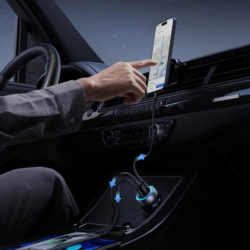 UGREEN EC307 Auto-oplader, 30W, 3A, 1 x USB-A - 2 x USB-C, Gri