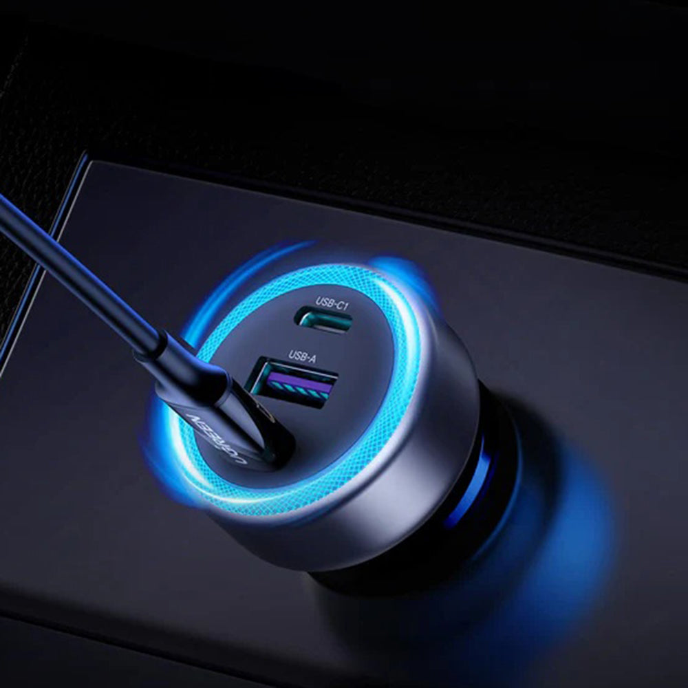 UGREEN EC307 Auto-oplader, 30W, 3A, 1 x USB-A - 2 x USB-C, Gri