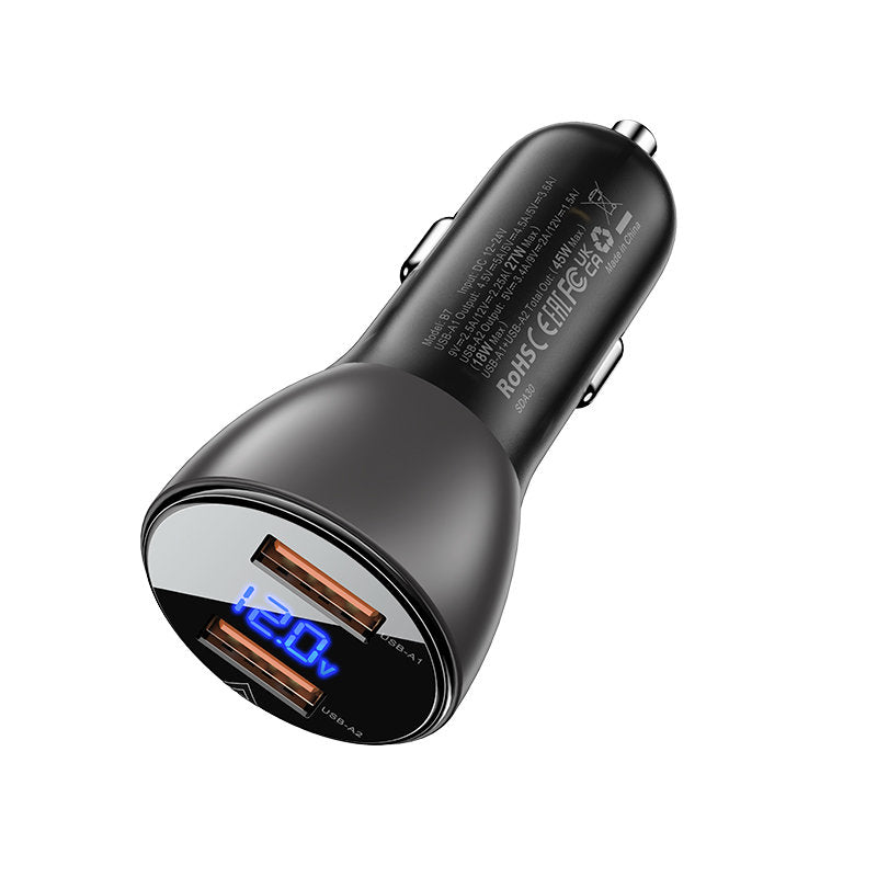 Chargeur de voiture Acefast B7, 45W, 4.5A, 2 x USB-A, Noir