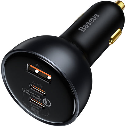 Autolader met USB-C kabel Baseus Qualcomm, 160W, 3A, 1 x USB-A - 2 x USB-C, Grijs TZCCZZM-0G