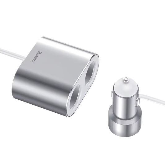 Baseus Hoog Rendement Autolader, 95W, 2.1A, 2 x Sigarettenaansteker Verlenging - 2 x USB-A, Zilver CRDYQ-0S 