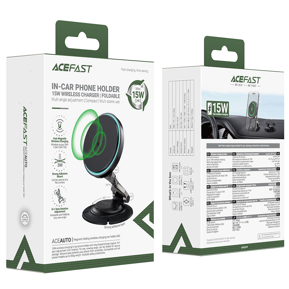 Kfz-Wireless-Ladegerät Acefast D65, 15W, 1.67A, Schwarz