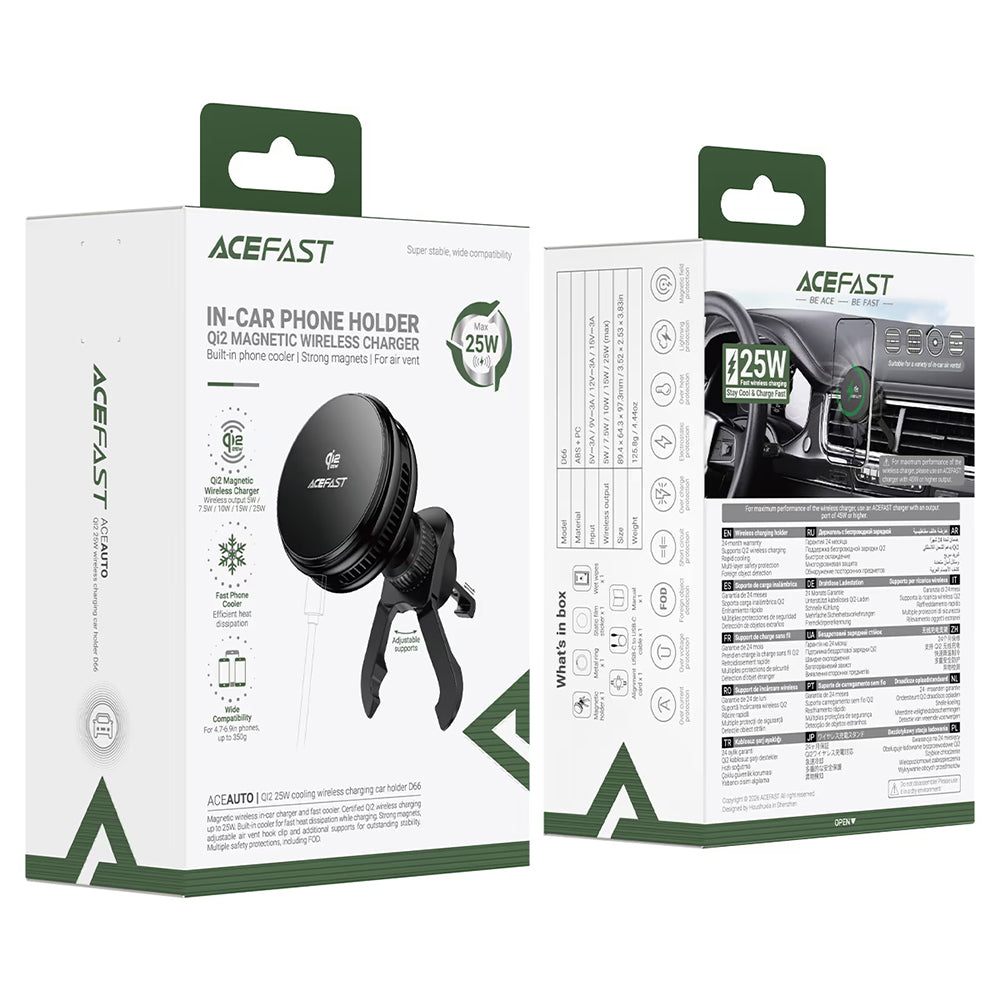 Acefast D66 Wireless Auto-Ladegerät, 25W, Schwarz