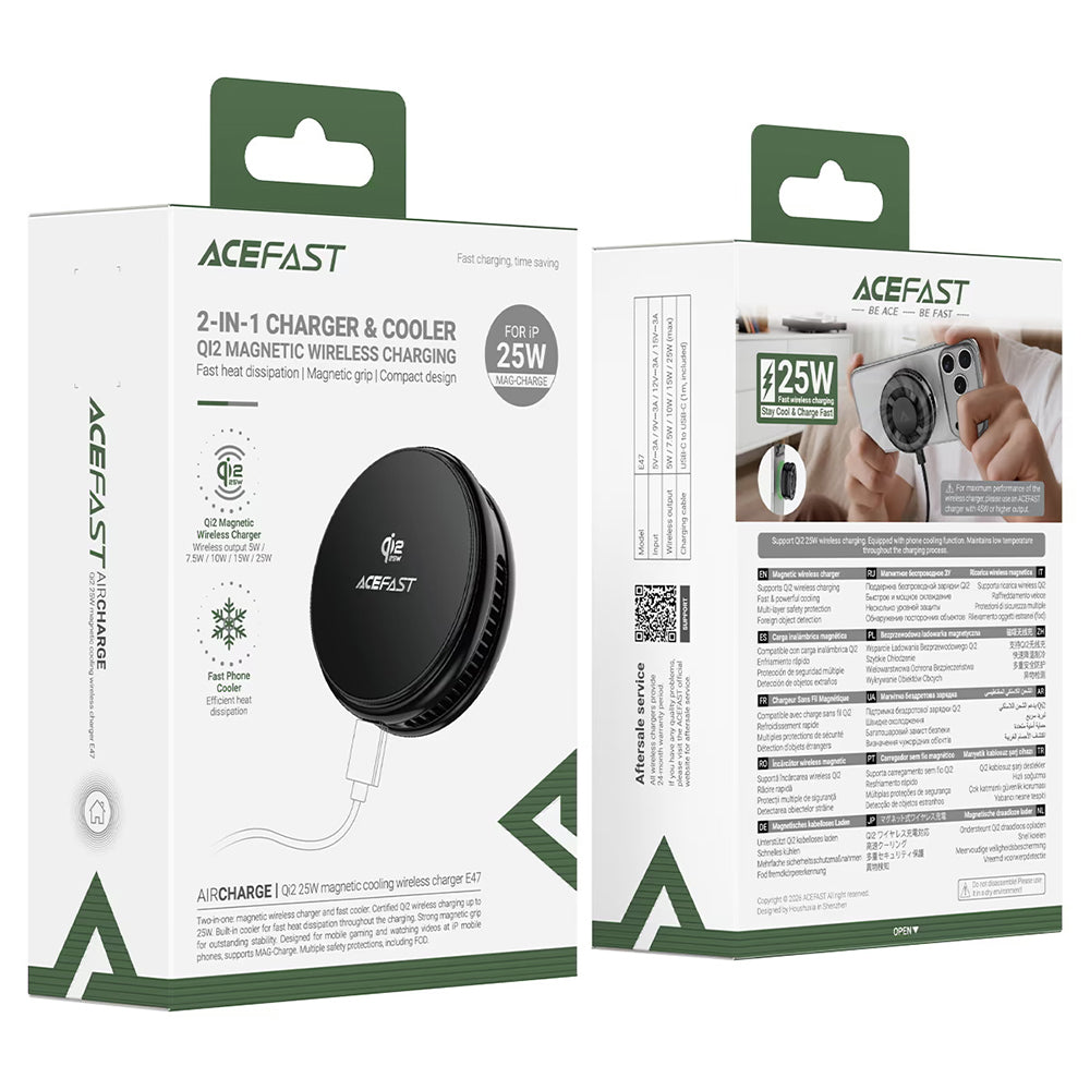Acefast E47 2in1 Wireless Netzladegerät, 25W, Schwarz