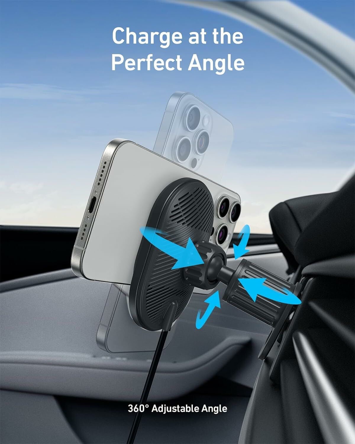 Anker MagGo Draadloze Auto Oplader, 15W, 1.67A, Zwart B2932G11