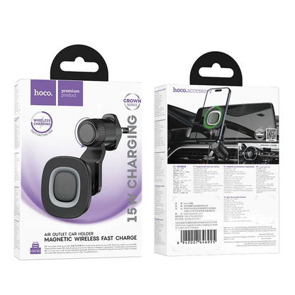 Draadloze Auto Oplader HOCO HW30, 15W, 1.67A, Zwart