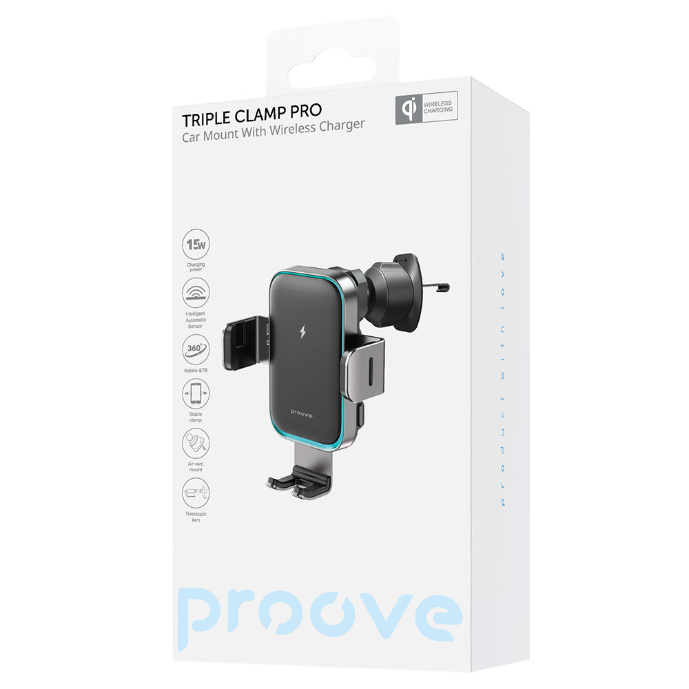 Auto Wireless Ladegerät Proove Triple Clamp Pro, 15W, 1.67A, Grau WHTP15010004