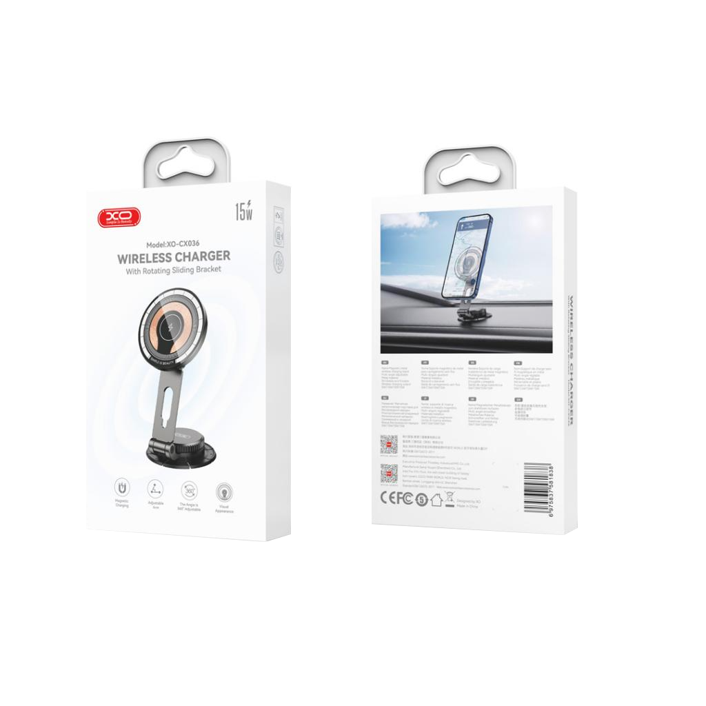 Draadloze Auto Oplader XO Design CX036, 15W, 1.67A, Zwart