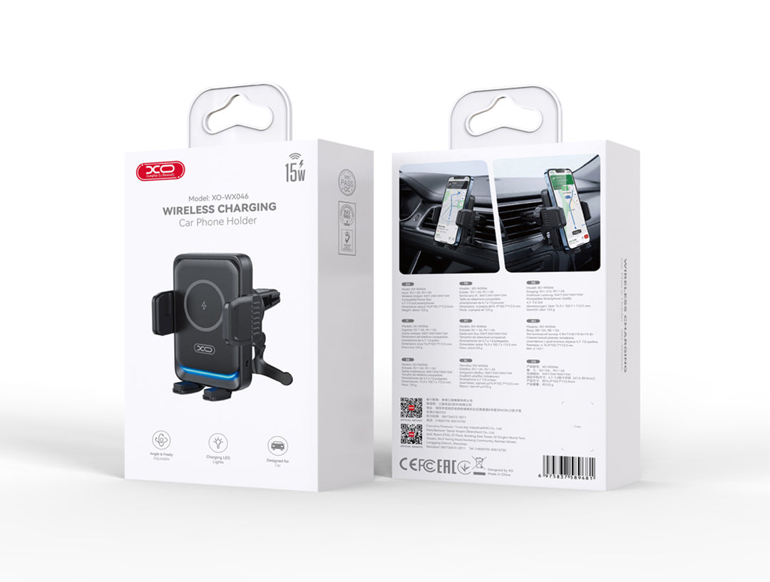 Chargeur Auto Sans Fil XO Design WX046, 15W, 1.67A, Noir