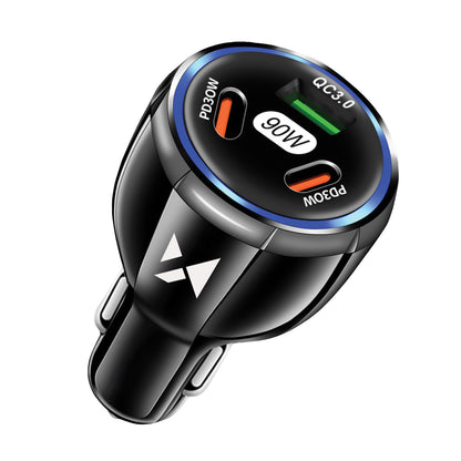 Chargeur de voiture WZK WCCCA, 90W, 3A, 1 x USB-A - 2 x USB-C, noir 