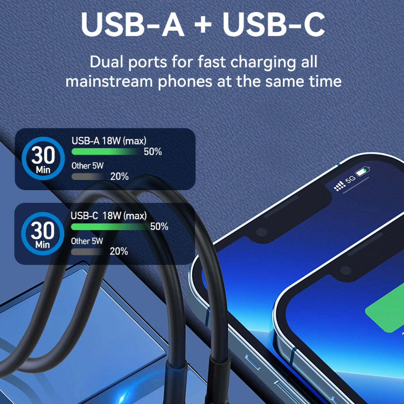 Autolader WZK WDCCAC, 36W, 3A, 1 x USB-A - 1 x USB-C, Zwart 