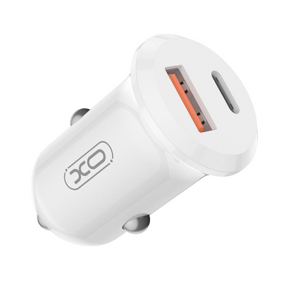 Chargeur de voiture XO Design CC69, 30W, 3A, 1 x USB-A - 1 x USB-C, Blanc