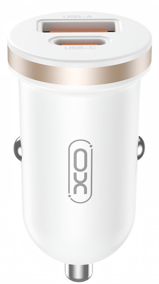 Chargeur de voiture XO Design CC56, 30W, 3A, 1 x USB-A - 1 x USB-C, Blanc