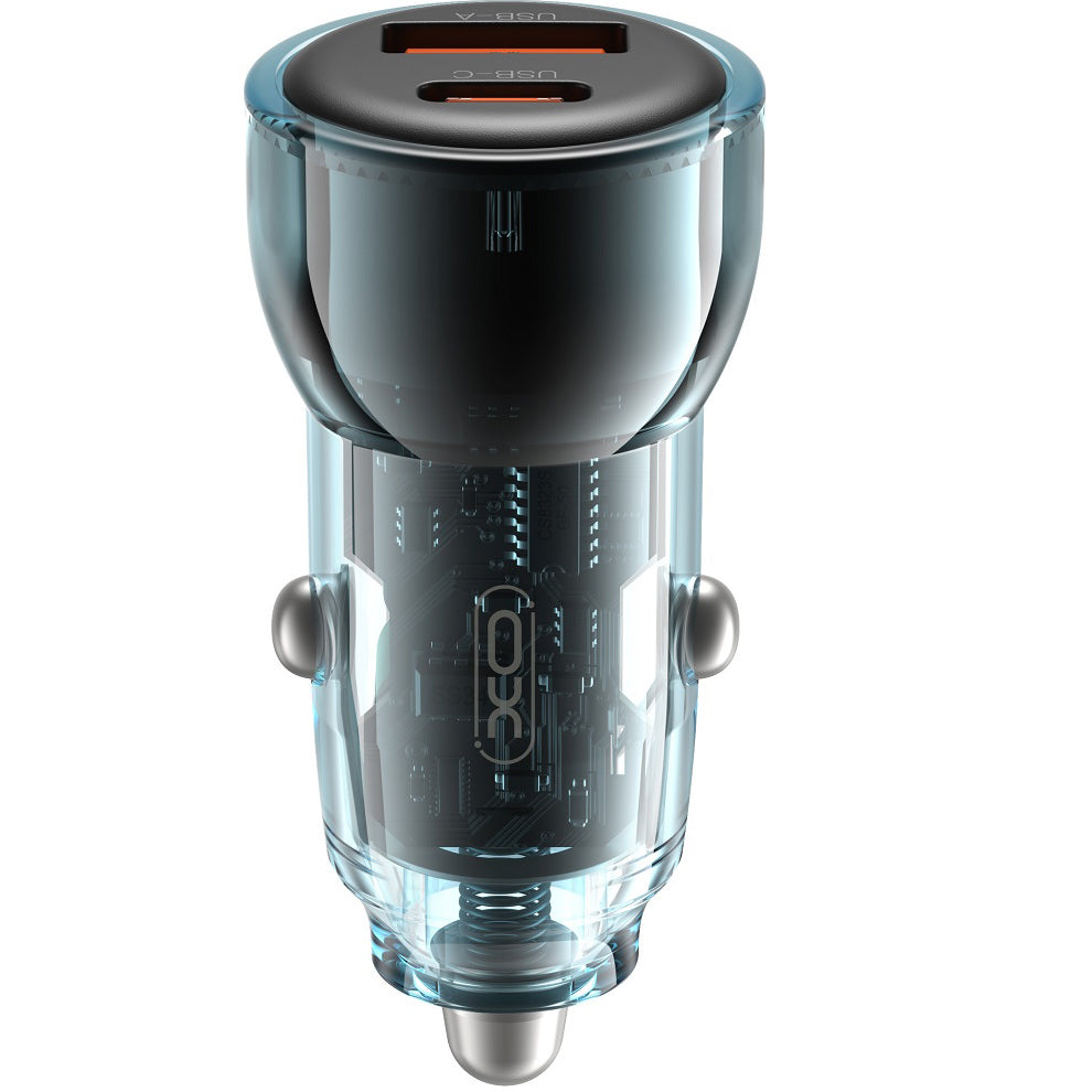 Autolader XO Design CC60, 60W, 3A, 1 x USB-A - 1 x USB-C, Blauw