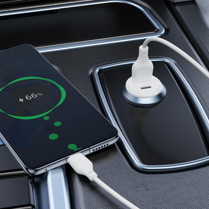 Chargeur de voiture XO Design CC69, 30W, 3A, 1 x USB-A - 1 x USB-C, Blanc